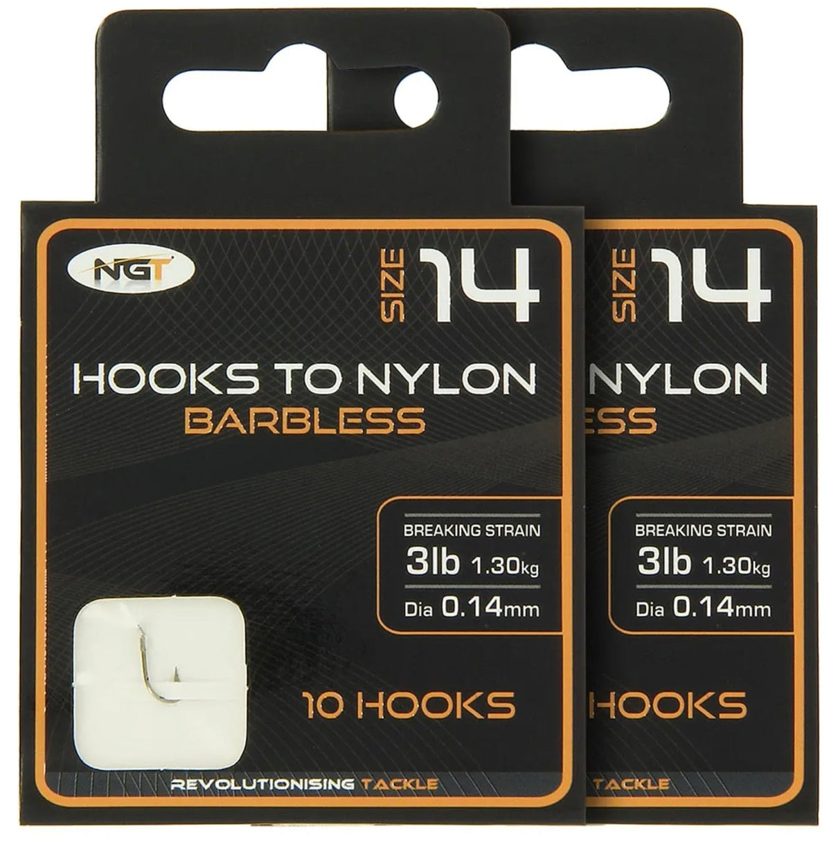 NGT Hooks To Nylon Barbless Size 14 (150 hooks)